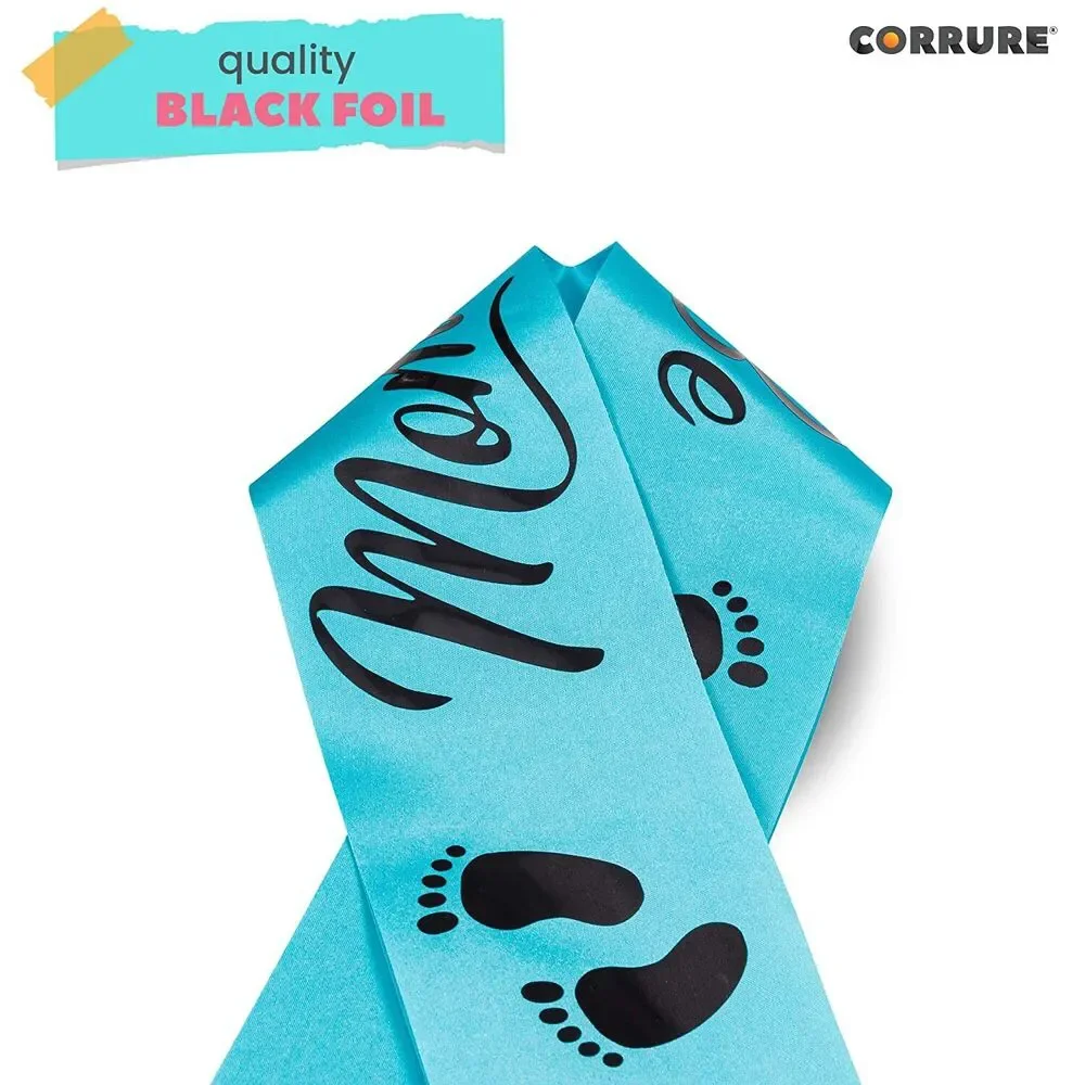 Baby Shower 'Mom to Be' Sash, Beautiful Blue Ribbon Sash and Black Foil Text